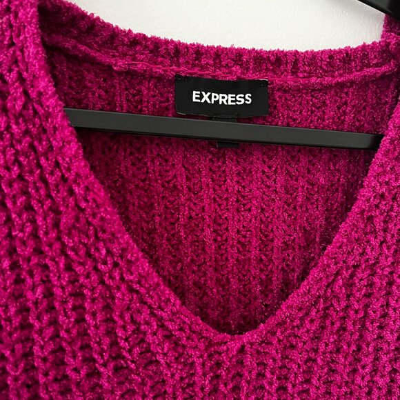 Express Chenille Velvet V-Neck Pullover Sweater – Pink | Size XS - Picture 4 of 13